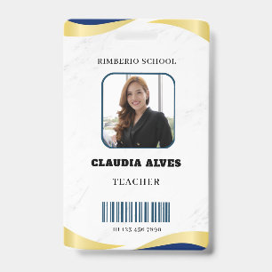 Blue and Gold Modern Teacher Portrait Company  Badge