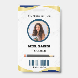 Blue and Gold Modern Teacher Portrait Company  Badge