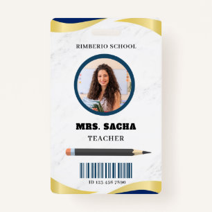 Blue and Gold Modern Teacher Portrait Company  Badge