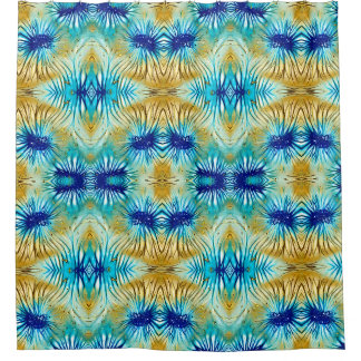 Blue and Gold Morphed Flower Shower Curtain