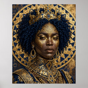 Blue and Gold Mosaic African Queen Poster