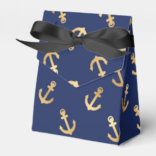 Blue and Gold Nautical Anchor Pattern Favor Box