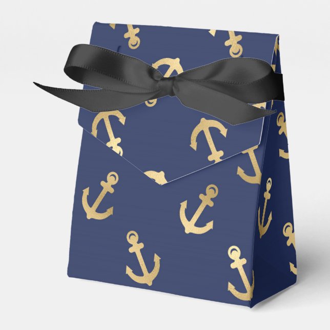 Blue and Gold Nautical Anchor Pattern Favor Box (Front Side)
