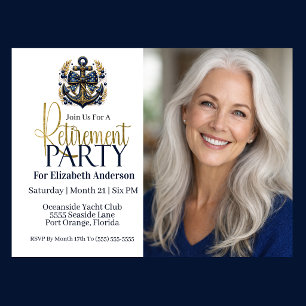 Blue and Gold Nautical Anchor Retirement Party Invitation