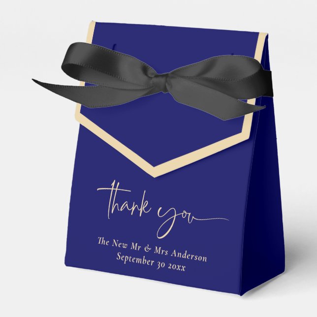 Blue and Gold Newlywed Wedding Thank You Favor Box (Front Side)