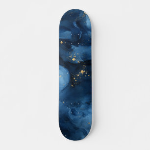 Blue and Gold Night Sky Abstract Skateboard