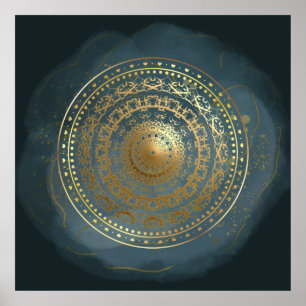 Blue and Gold Ornate flourish  Poster