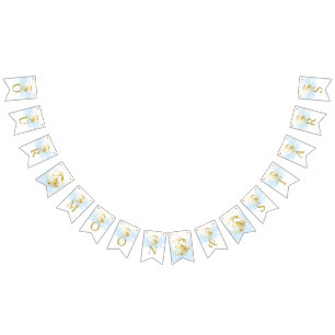 Blue and Gold Over the Moon and Stars Baby Shower Bunting Flags