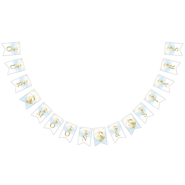 Blue and Gold Over the Moon and Stars Baby Shower Bunting Flags (All)