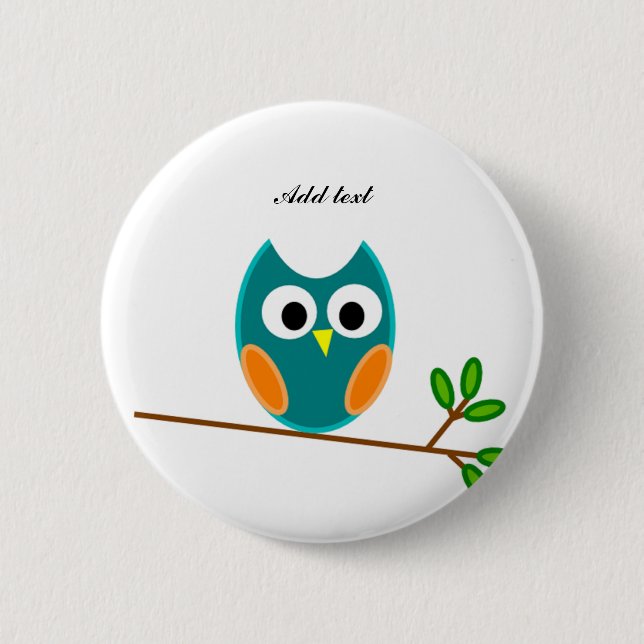 Blue and Gold Owl Template 2 Inch Round Button (Front)