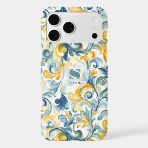 Blue and Gold Paisley Leaf Pattern