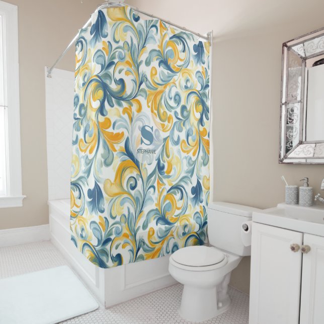 Blue and Gold Paisley Leaf Pattern (In Situ)