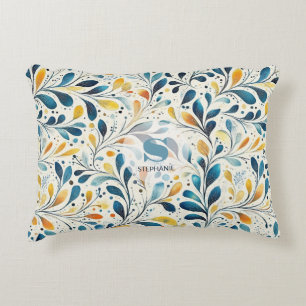 Blue and Gold Paisley Leaf Pattern (2) Accent Pillow