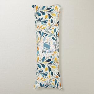 Blue and Gold Paisley Leaf Pattern (2) Body Pillow