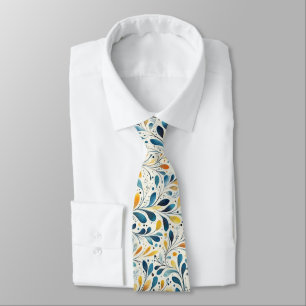 Blue and Gold Paisley Leaf Pattern (2) Tie