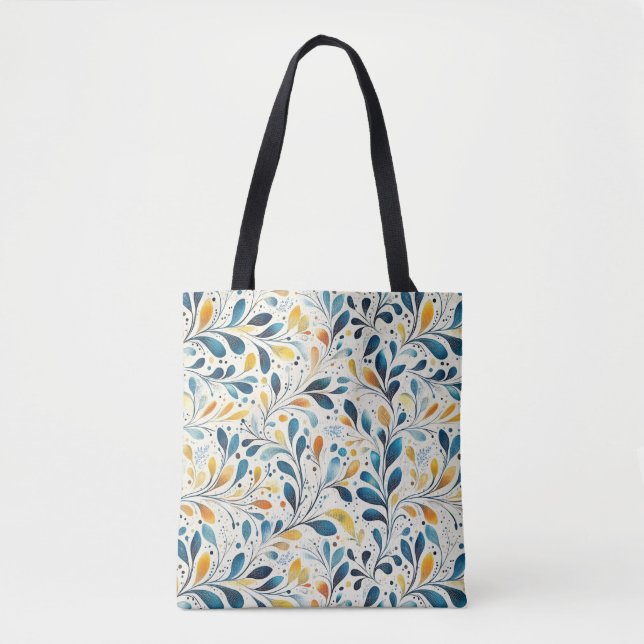 Blue and Gold Paisley Leaf Pattern (2) Tote Bag (Front)