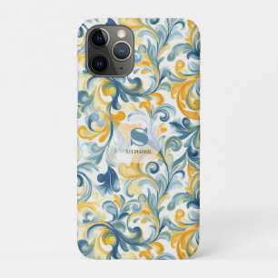 Blue and Gold Paisley Leaf Pattern iPhone 11 Pro Case