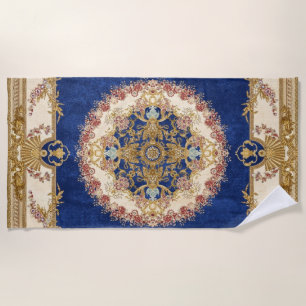 blue and gold pattern beach towel