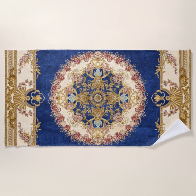 blue and gold pattern beach towel (Front)