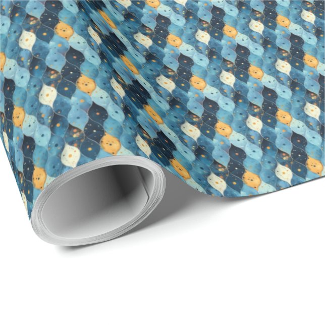 Blue and Gold Pattern Birthday Gift Wrapping Paper (Roll Corner)