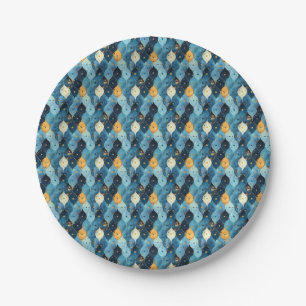 Blue and Gold Pattern Birthday Party Paper Plates