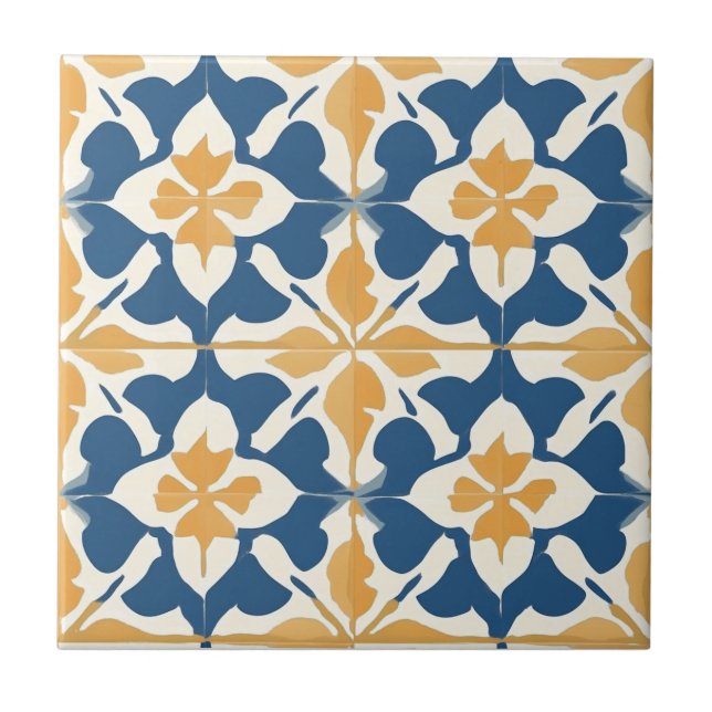 Blue and Gold Pattern Ceramic Tile (Front)
