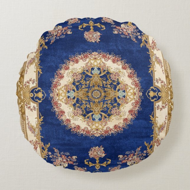 blue and gold pattern round pillow (Front)