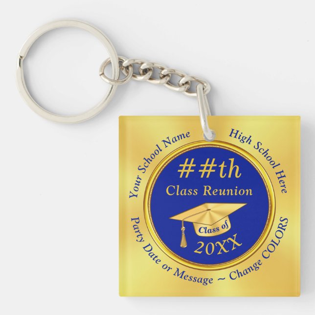 Blue and Gold, Personalized Class Reunion Gifts,  Keychain (Front)
