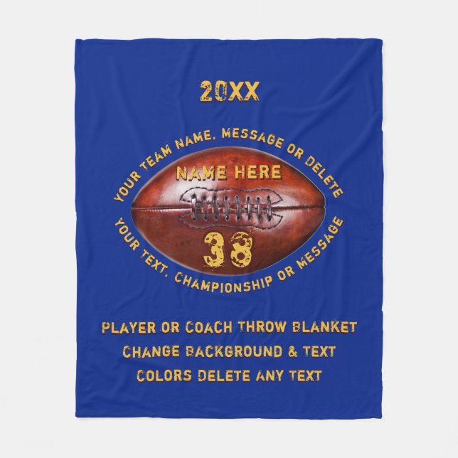 Blue and Gold Personalized Football Blankets (Front)