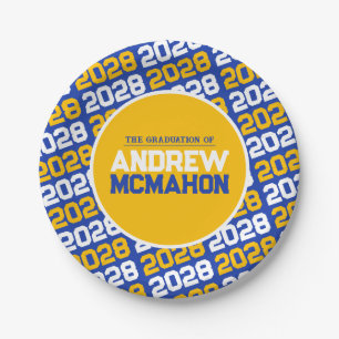 Blue and Gold Personalized Graduation Paper Plate