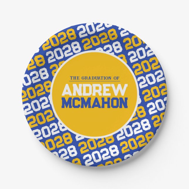 Blue and Gold Personalized Graduation Paper Plate (Front)