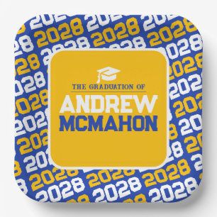 Blue and Gold Personalized Graduation Paper Plate