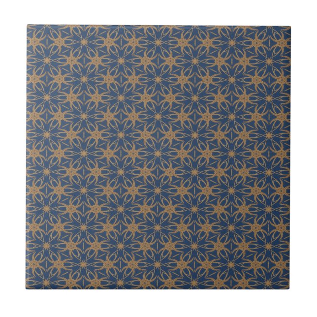 Blue and Gold Petal Design Tile (Front)