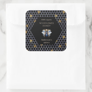 Blue And Gold Queen Bee Honey Jar Label