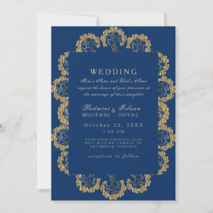Blue and Gold Regal Indian Style Wedding Invitation