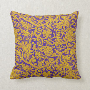 Blue And Gold Rich Indian Brocade Pattern Throw Pillow