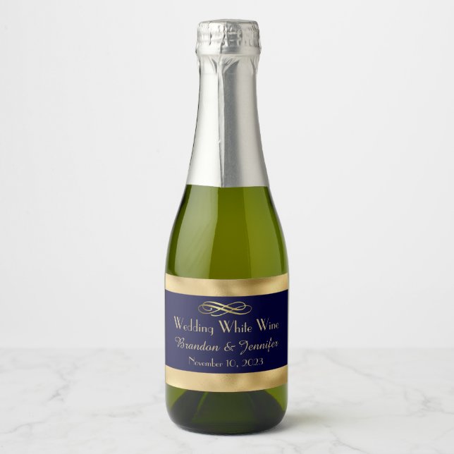 Blue and Gold Round Wine  Sparkling Wine Label (Front)