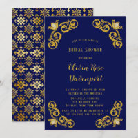 Blue and Gold Royal Crown Damask Bridal Shower