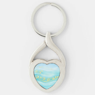 Blue And Gold Sea Wave Keychain