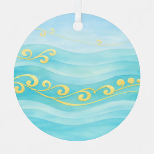 Blue And Gold Sea Wave Metal Ornament