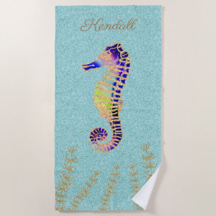 Blue and Gold Seahorse Customized Beach Towel