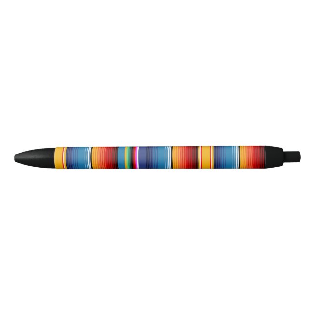 Blue and gold Serape Pattern Black Ink Pen (Front)