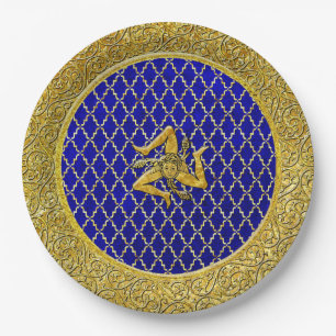 Blue and Gold Sicilian Trinacria Paper Plate