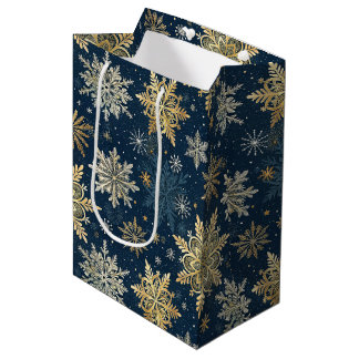 Blue and Gold Snowflake Christmas Medium Gift Bag