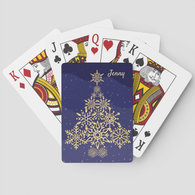 Blue and Gold Snowflake Playing Cards Christmas (Back)