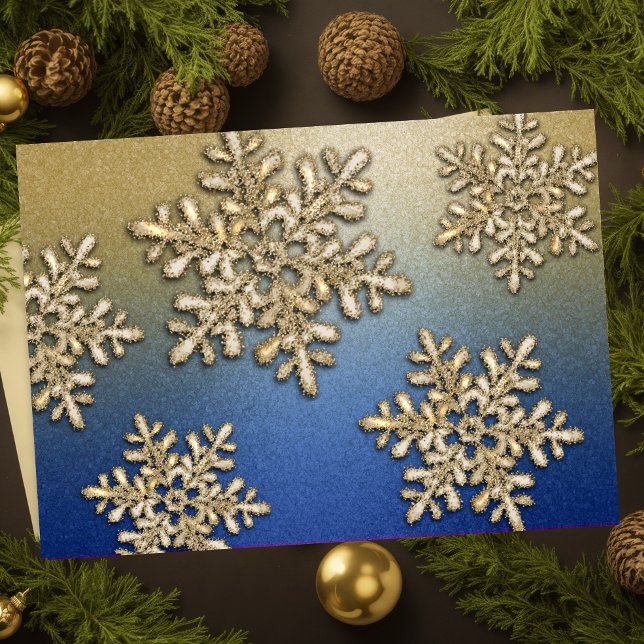 Blue and Gold Snowflake Shimmer Holiday Card (Creator Uploaded)