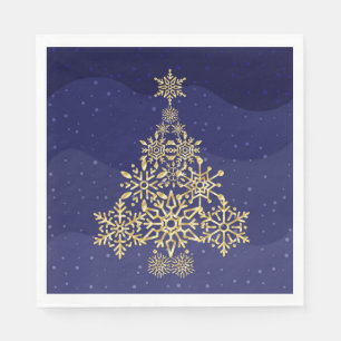 Blue and Gold Snowflake Tree Christmas Napkins