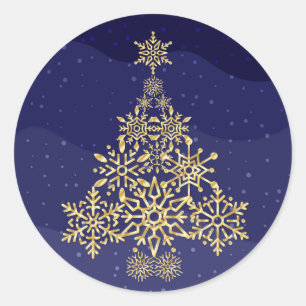 Blue and Gold Snowflake Tree Christmas Sticker