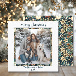 Blue and Gold Snowmen Family Photo Christmas Holiday Card<br><div class="desc">Personalized Christmas cards with a family photo. Pretty blue and gold snowmen festive holiday background.</div>