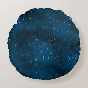 Blue and Gold Starry Night  Round Pillow